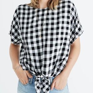 Madewell Button Back Buffalo Check Tie Tee Size S